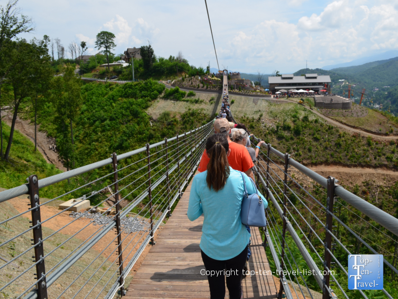Walking across Sky Bridge in Gatlinburg, TN