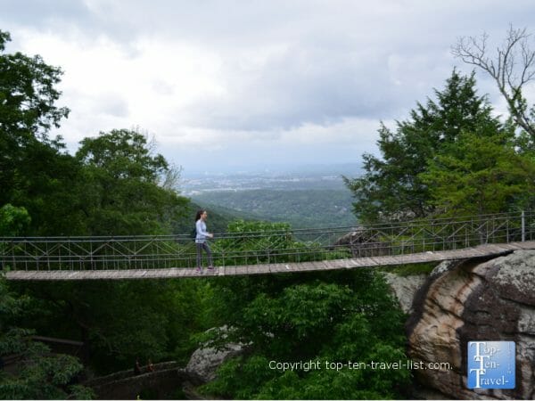 The Swinging Bridge at Rock City atop Lookout Mountain in northwest Georgia 