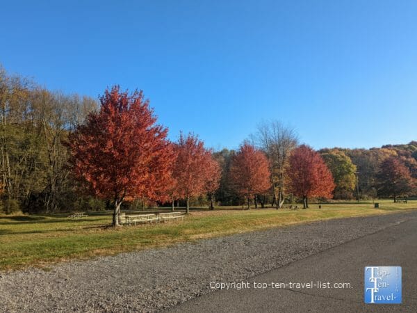Beautiful fall foliage at Moraine State Park in Pennsylvania 
