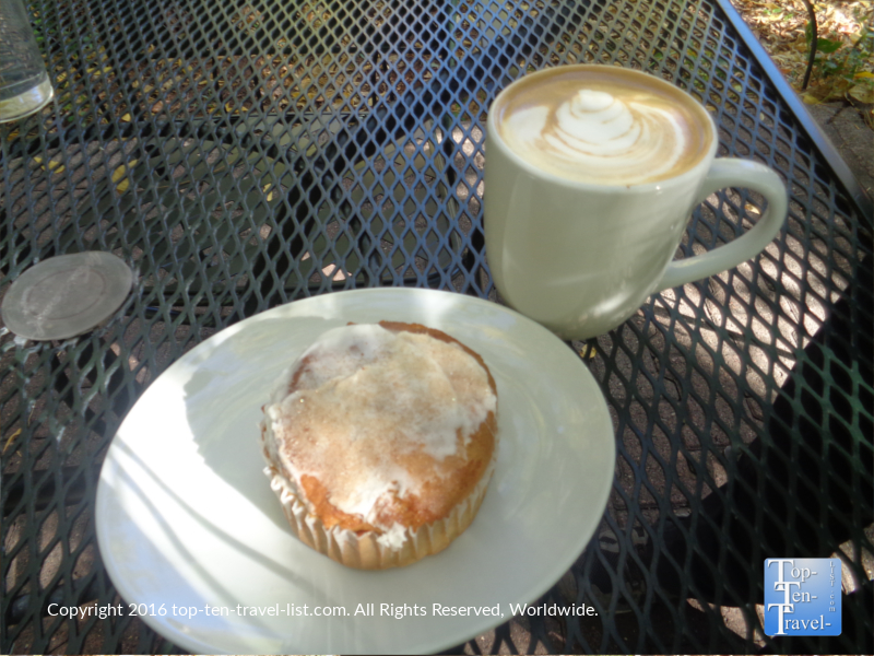 Pumpkin muffin and espresso drink at Indian Gardens in Flagstaff, Arizona