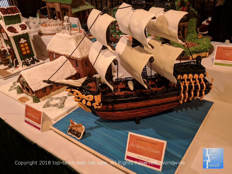 Pirate ship gingerbread creation at the Omni Park Grove in Asheville, North Carolina