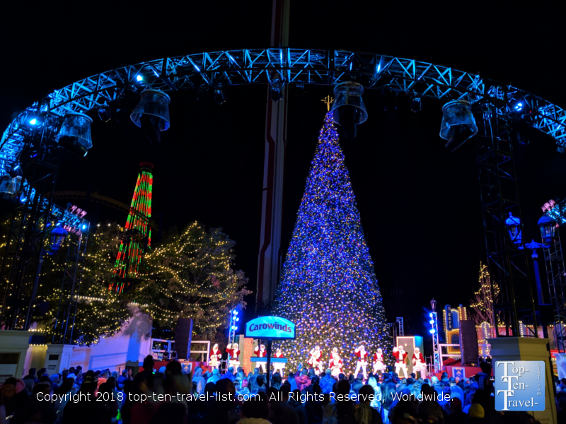 Beautiful Christmas lights at Carowinds Amusement Park in North Carolina 