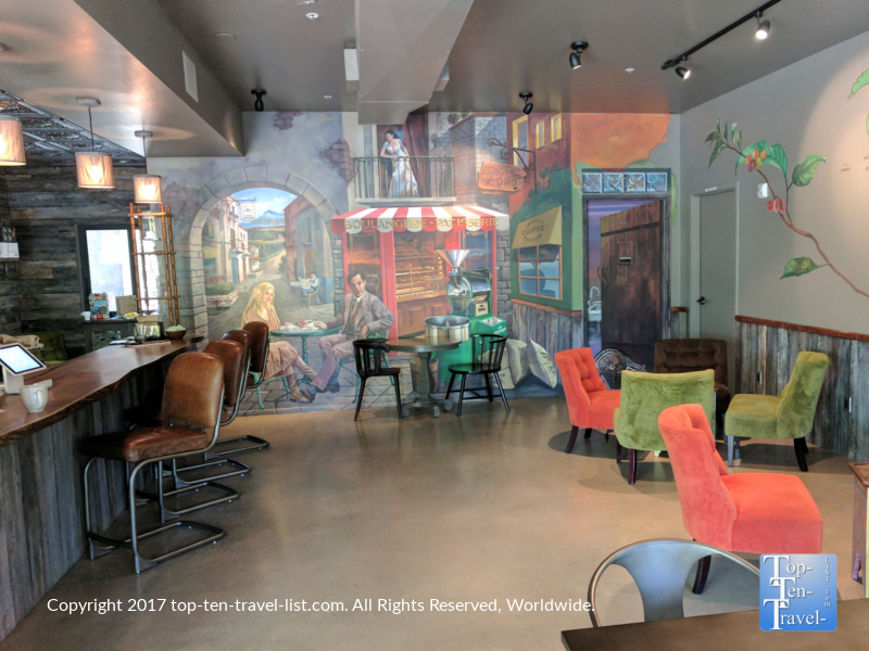 Colorful interior of Savaya coffee in Oro Valley, Arizona