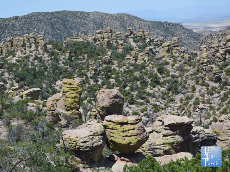 Views of the hoodoos and rock formations at Chiricahua National Monument in Arizona 