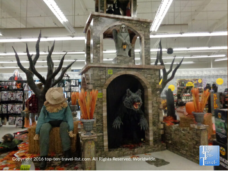 Festive Halloween decor at Spirit Halloween store 