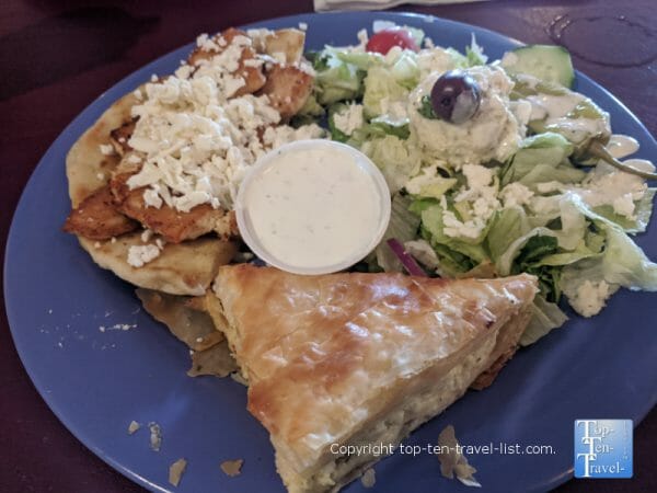 Cheese pie lunch combo with Greek salad at Greek Village restaurant in Seminole, Florida 