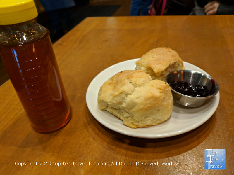 Homemade biscuits and honey at Tupelo Honey