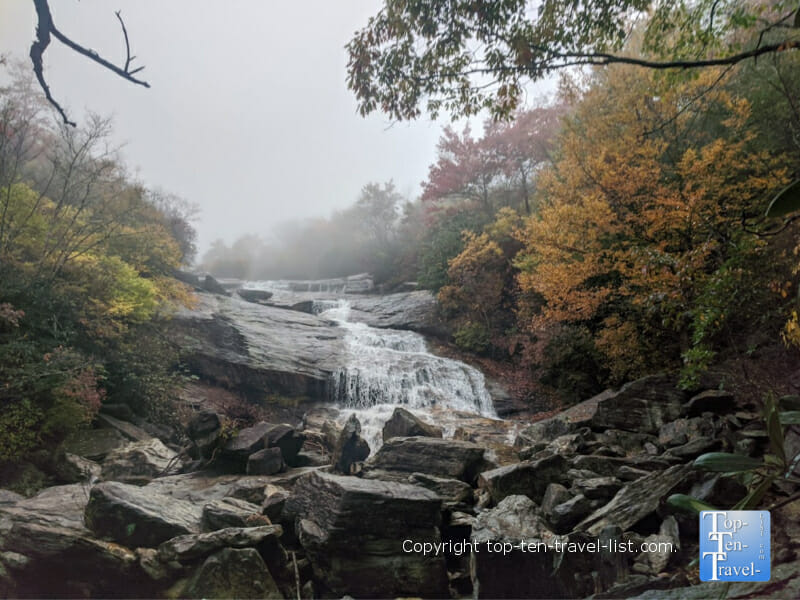 Fall foliage surrounding Second Falls on the Graveyard Fields trail on the Blue Ridge Parkway in North Carolina 