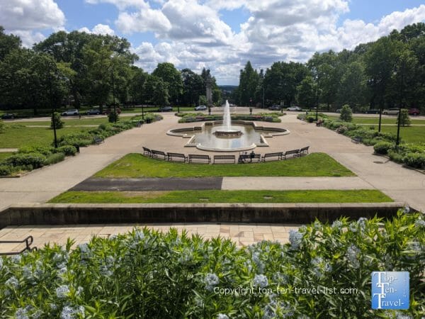 Pretty fountain and gardens at Highlands Park in Pittsburgh