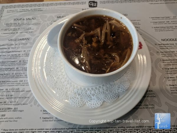 Hot and sour soup at Red Ginger Dim Sum in Asheville, NC 