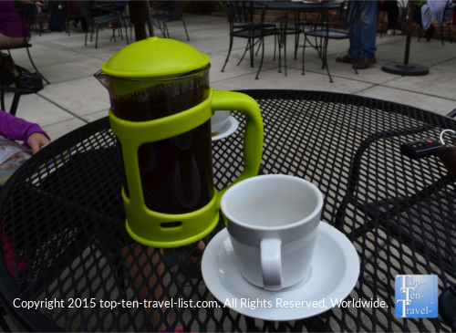 Relax with a cup of coffee in the quiet Wild Iris Courtyard - Top Ten Travel List
