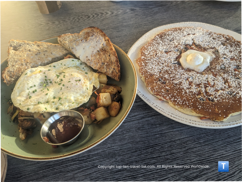 Seasonal pumpkin pancakes at First Watch