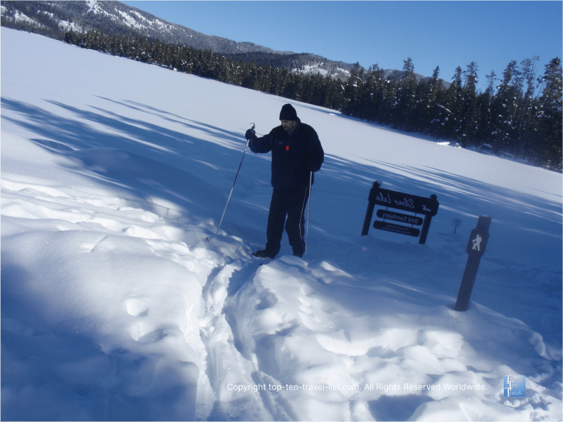 Cross country skiing in the mountains at Harriman State Park in Idaho
