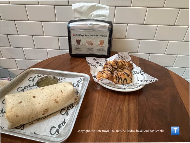 Chocolate pumpkin danish and breakfast burrito at Goddess and the Bakery in Chicago