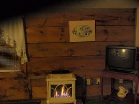 Cozy fireplace in the room at the Merrill Farm Inn in North Conway, NH