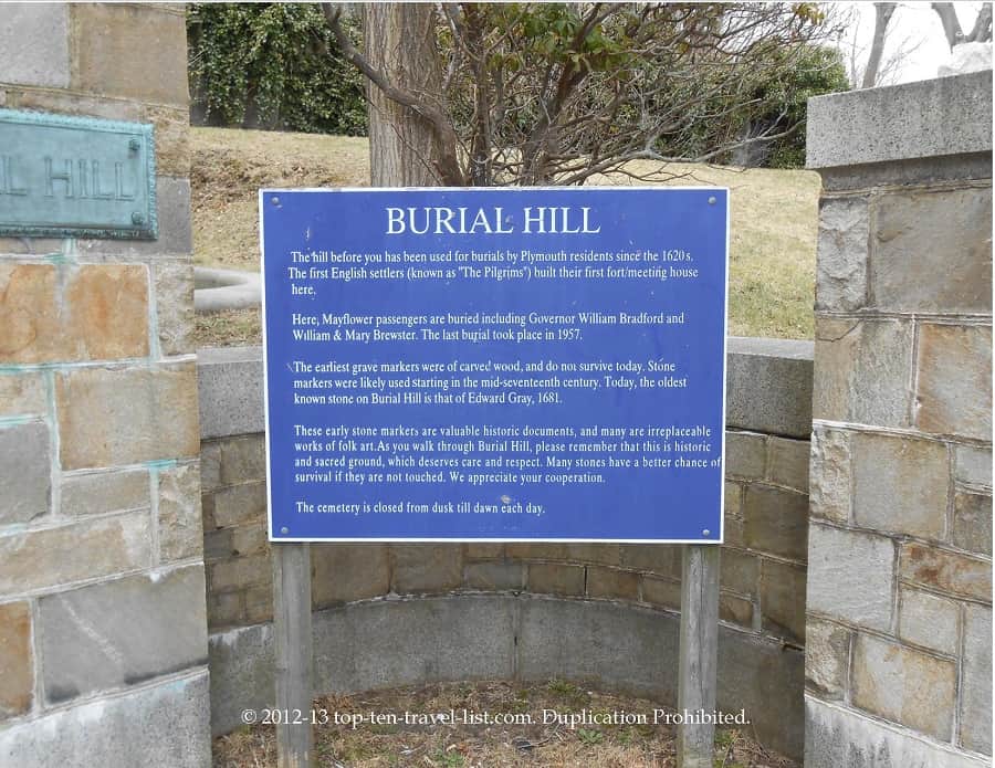 Burial Hill sign in Plymouth, Massachusetts 