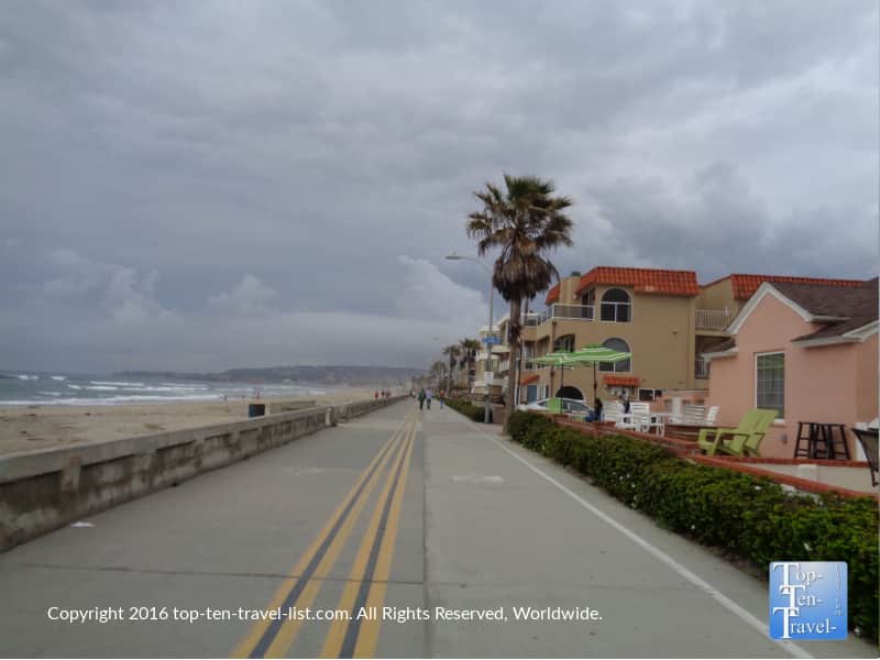 Vacation rentals lining the Mission Beach boardwalk in San Diego CA