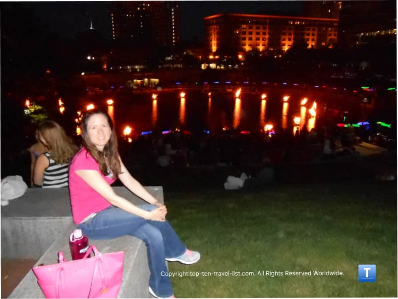 Enjoying the lights at the Waterfire Providence event
