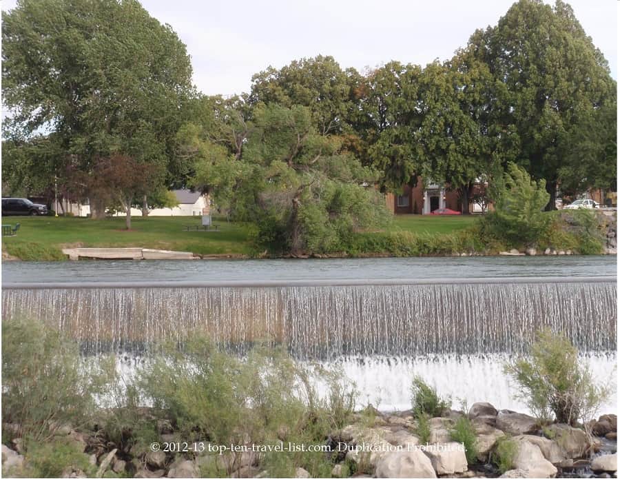 Riverfront waterfall in Idaho Falls