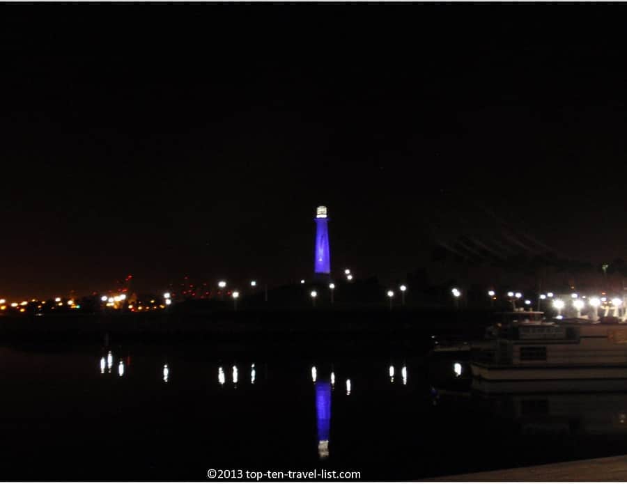 Night views of the Long Beach lighthouse 