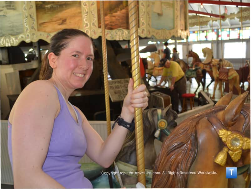 Riding on the carousel at Slater Memorial Park