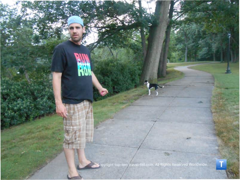 Walking dog in Pawtucket