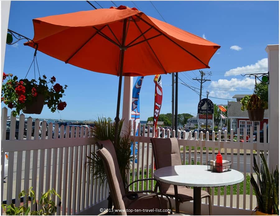 Outdoor seating area at Carmen Cafe Nicole in Plymouth, MA