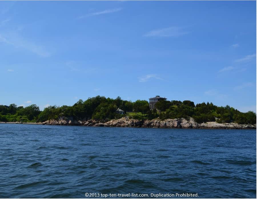 Views of a stately mansion from Gansett Cruises in Newport, Rhode Island