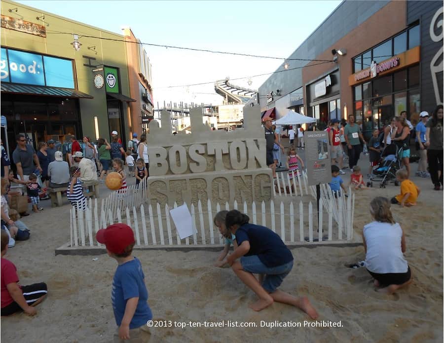 Boston Strong sand sculpture at Patriot Place Mall