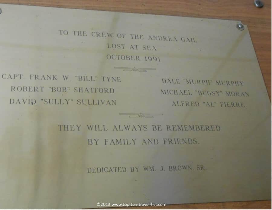 Plaque commemorating the crew of the Andrea Gail - The Perfect Storm- Crow's Nest - Gloucester, MA