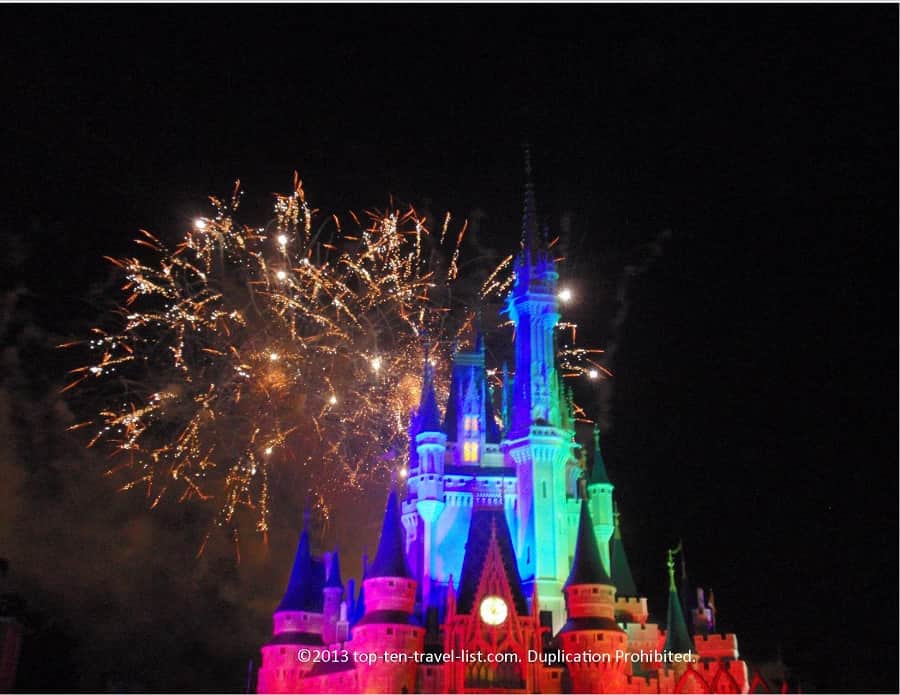 Castle fireworks show at Disney
