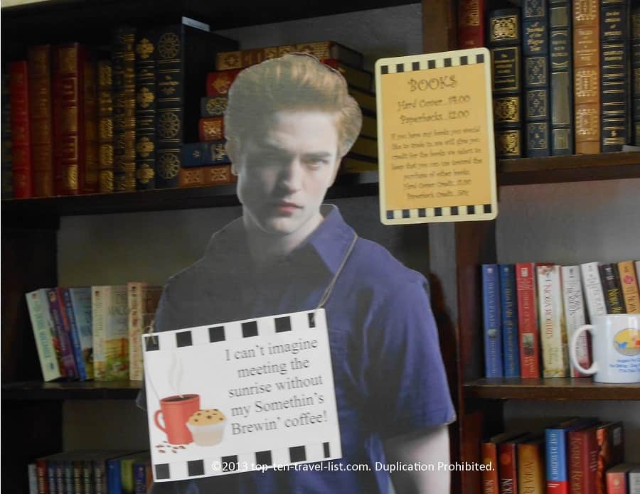 Edward Cullen cutout at Somethin's Brewin' Book Cafe - Lakeville, MA