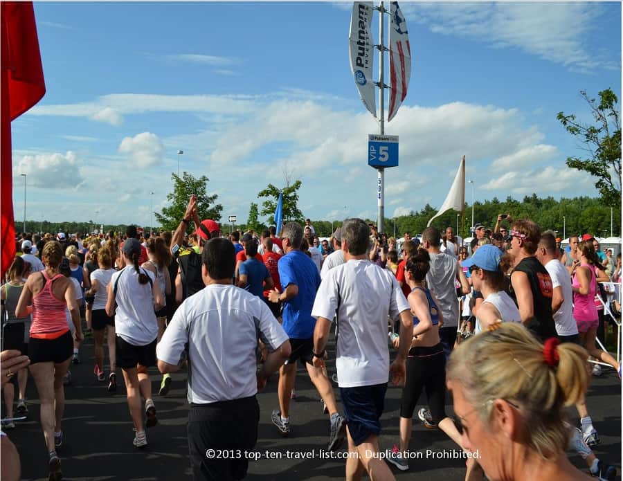 Runners taking off at Finish at the 50 5k race in Foxboro