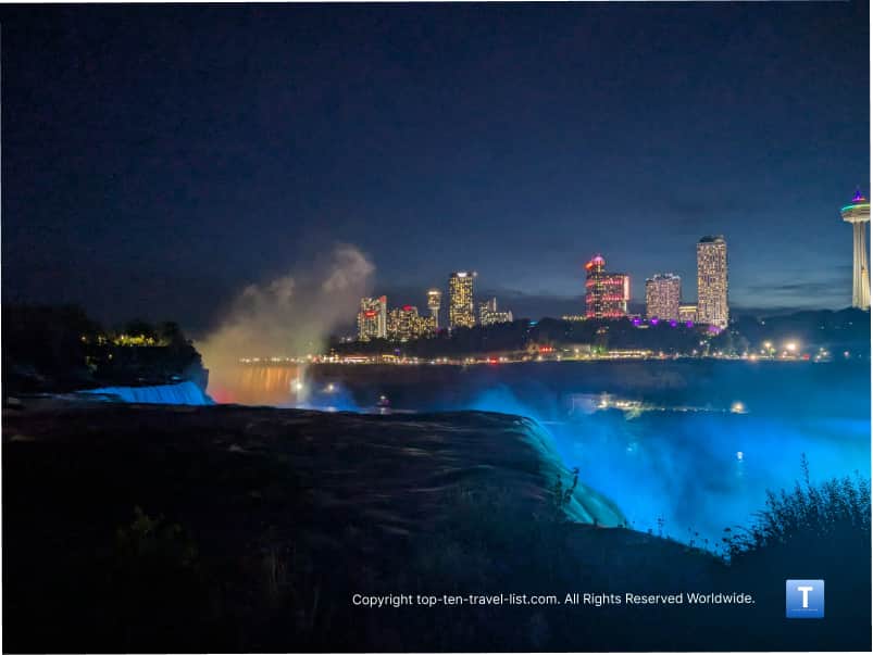 Blue lights over NIagara Falls for the illumination show 