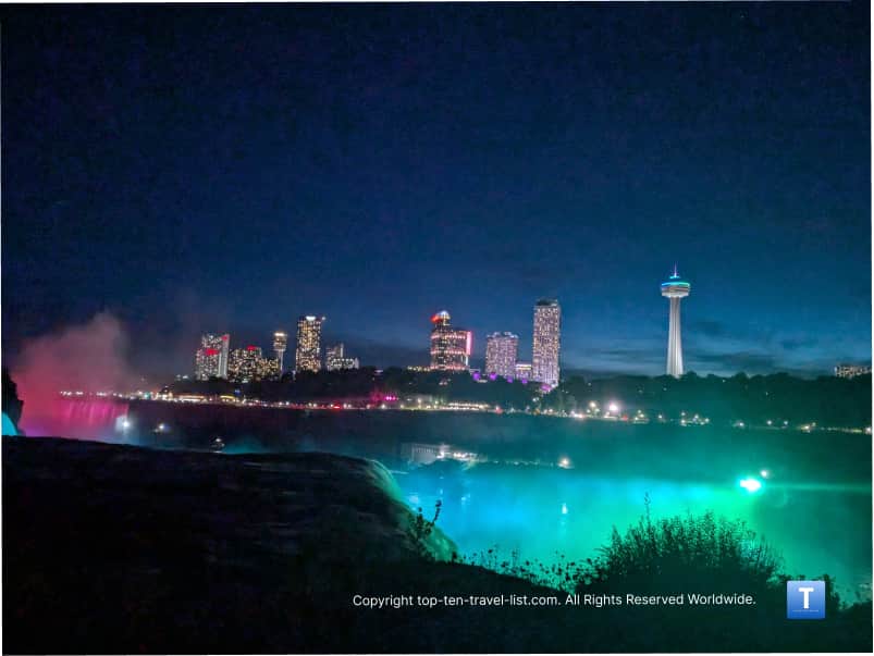 Green lights over NIagara Falls for the illumination show