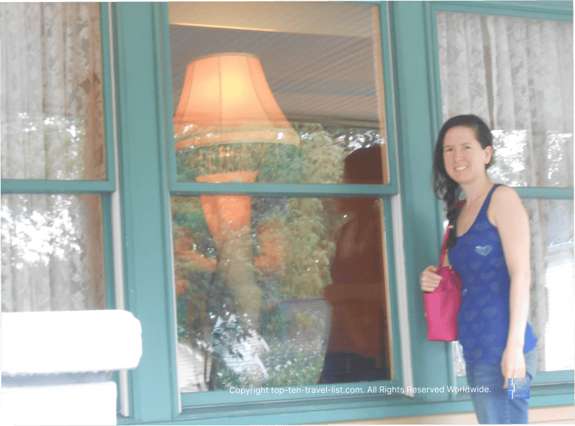 Leg lamp in the window at A Christmas Story house