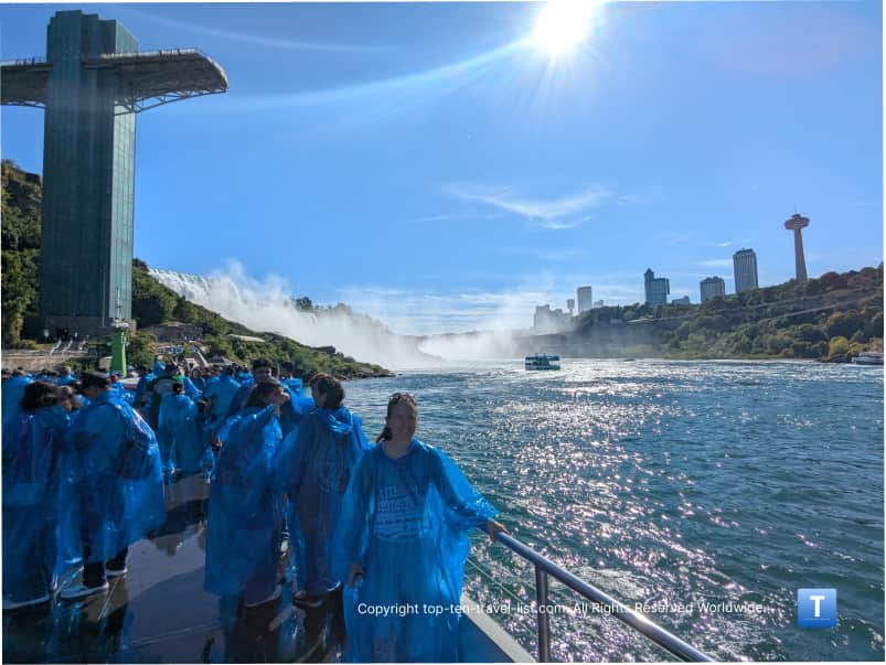 Wearing a poncho on the Maid of the Mist boat ride