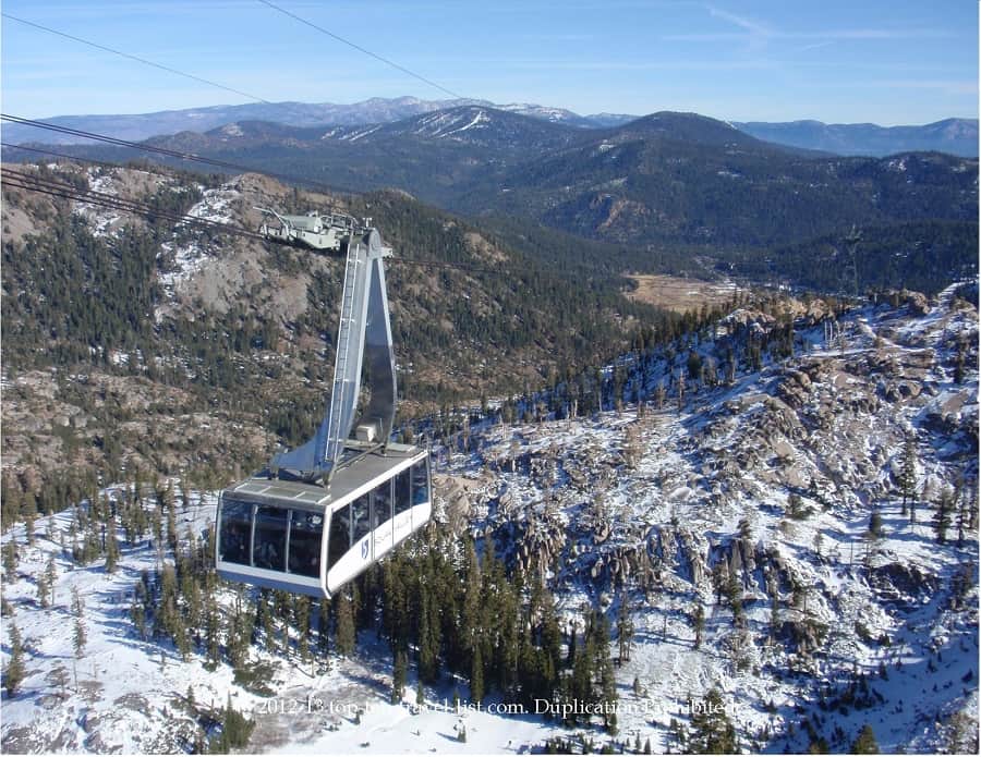 Winter aerial tram ride at Palisades Tahoe