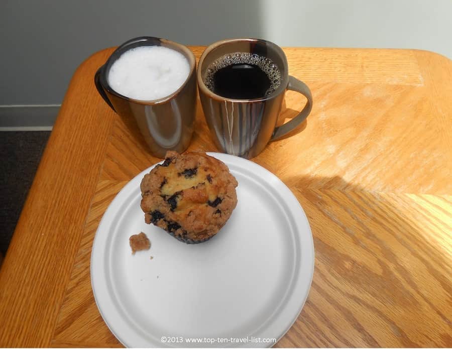 Coffee and a muffin at NU Cafe in Worcester, Massachusetts