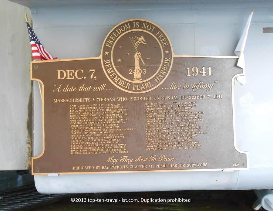 Pearl Harbor Plaque in Fall River