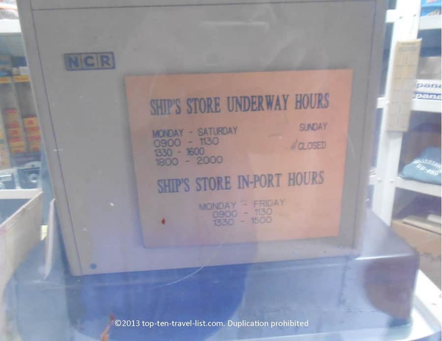 Old store hours on the ship