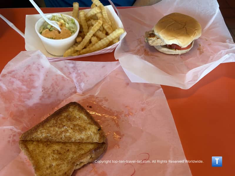 Grilled cheese and chicken sandwich at The Root Beer Stand in Oglesby, Illinois 
