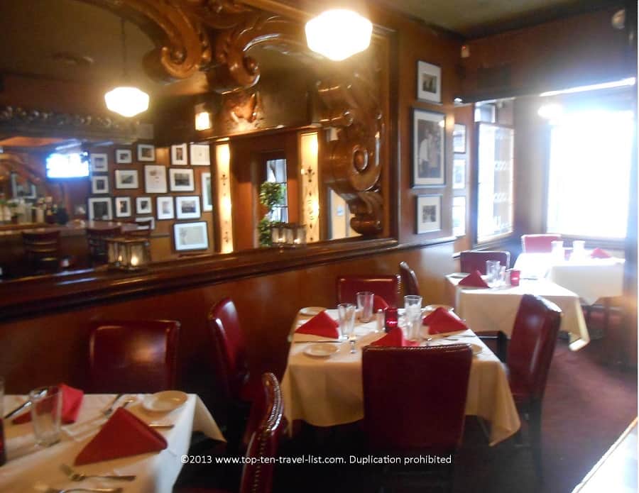 Dining room and memorabilia at The Rosebud in Chicago