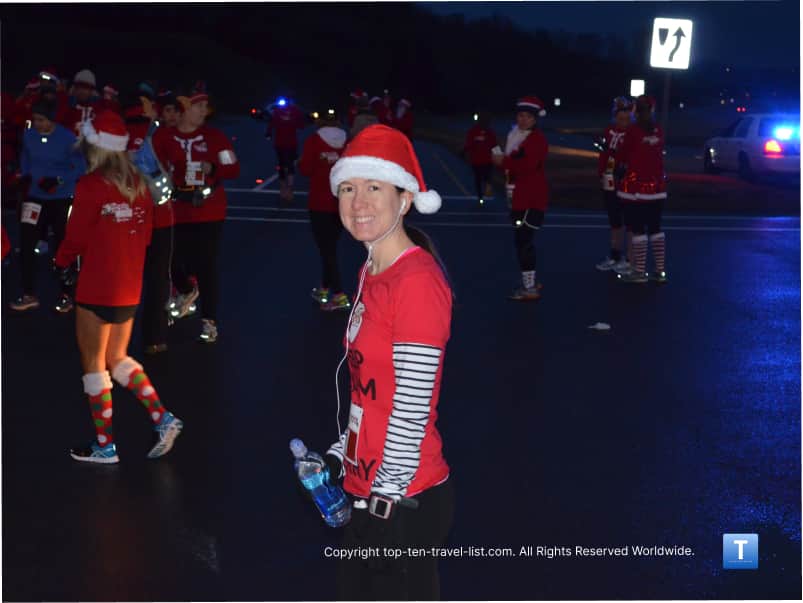 Santa Hustle half marathon hat and shirt