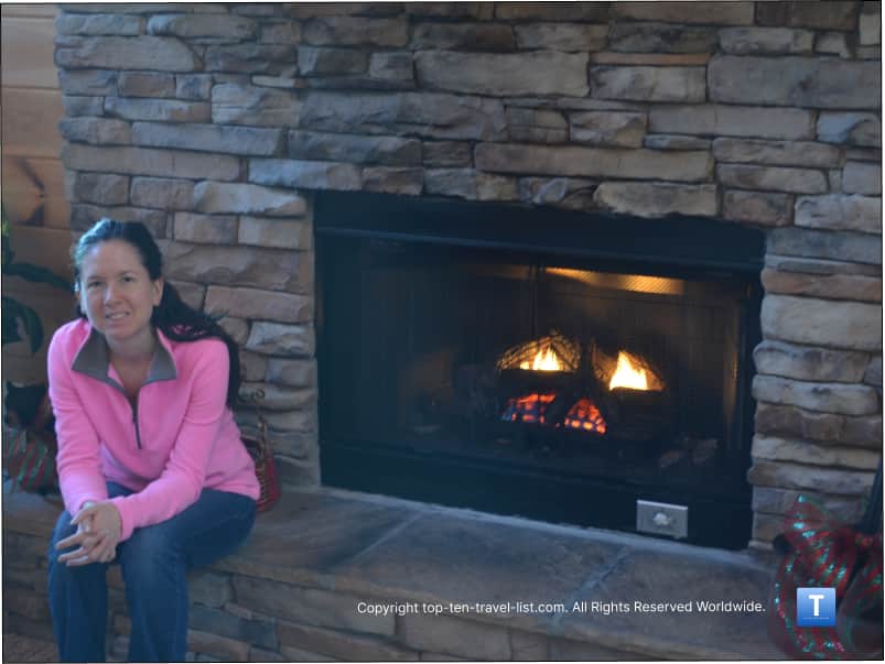 Stone fireplace at Life's a Bear cabin
