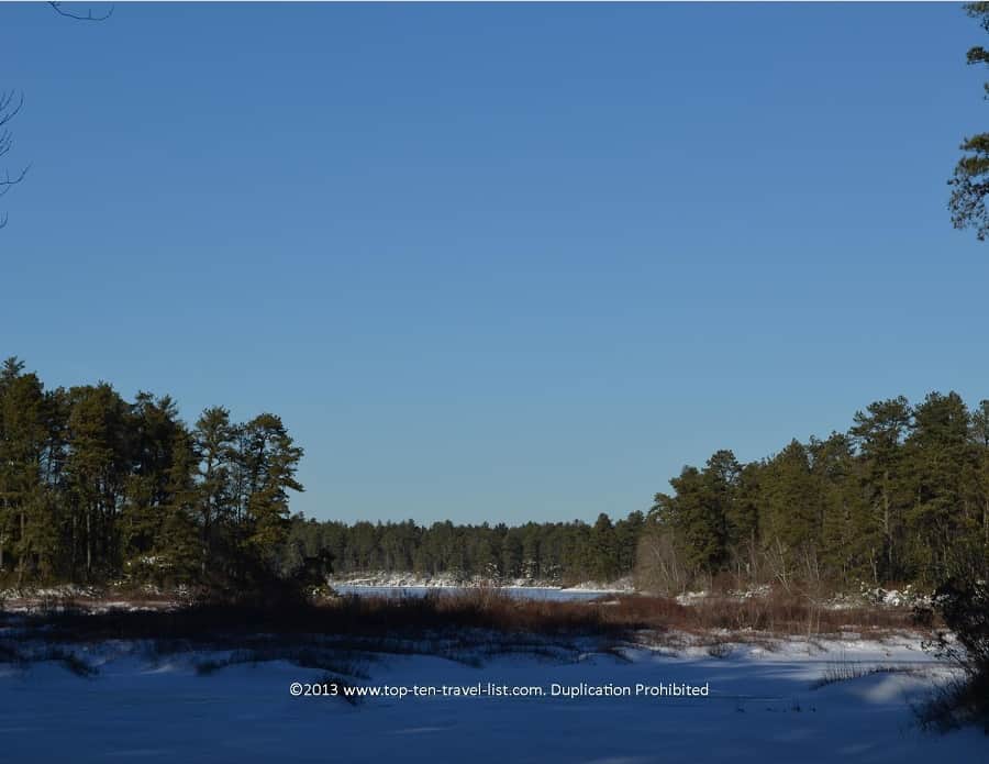 Winter lake scenery at Myles Standish