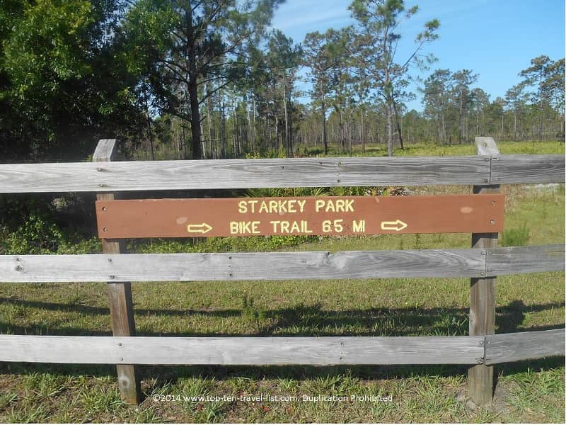 Jay B. Starkey Wilderness Park bike trail sign in New Port Richey
