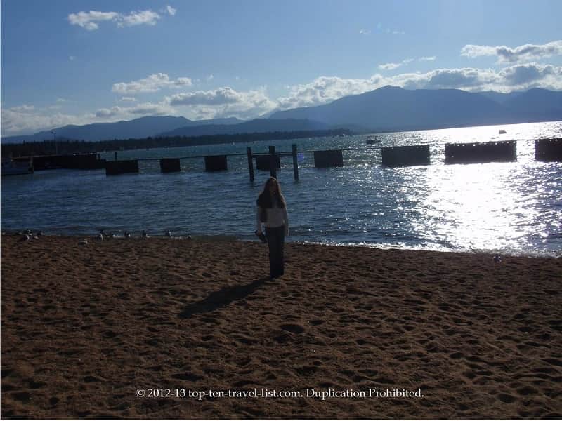 Lake Tahoe beach at sunset