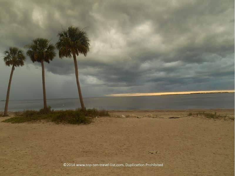 Low storm clouds over Sunset Beach in Tarpon Springs, Florida 