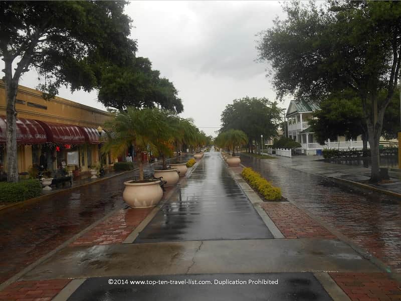 Downtown Tarpon Springs on a rainy day